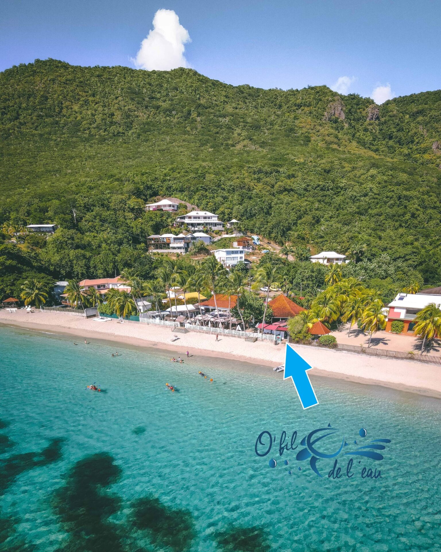 Emplacement du centre O Fil de l’Eau, les pieds dans l’eau à Grande Anse d’Arlet